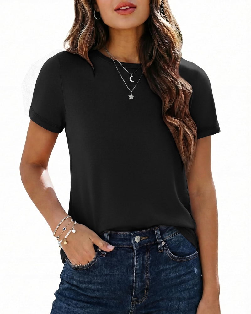 TNNZEET Black Shirt Womens - Short Sleeve Spring Summer Casual Tops Loose Basic Tees Crew Neck Tshirts Fashion Clothes 2026 - Image 1