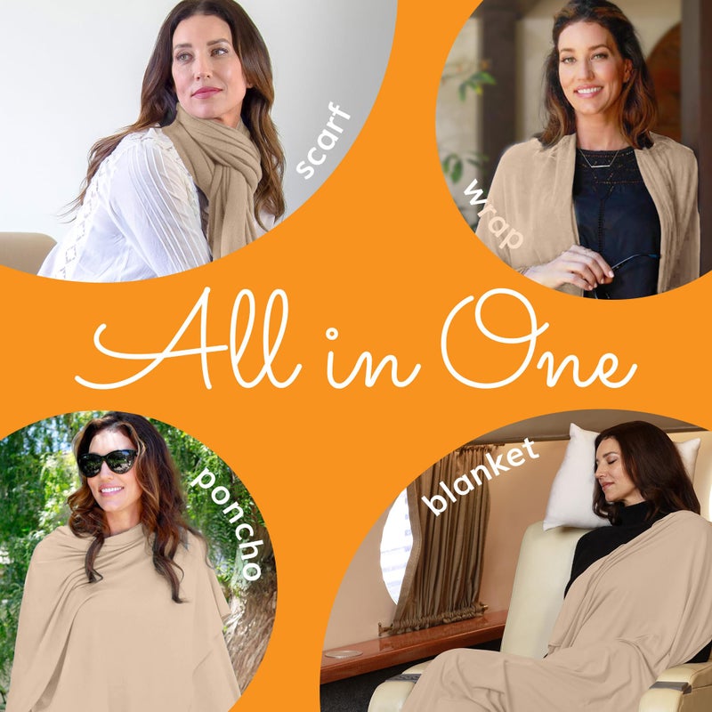 Happyluxe Travel Shawl Wraps for Women - 68x35in Wrap. Lightweight Pashmina, Airplane Travel Blanket Scarf. Made In USA - Image 2