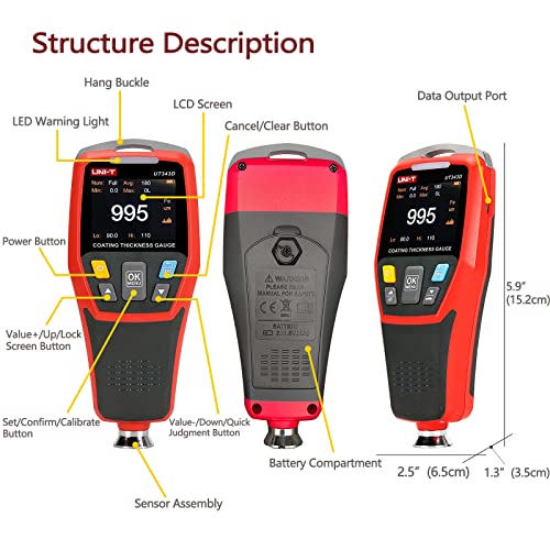 Rocky Mars Paint Thickness Gauge UT343D Upgraded Coating Film Thickness Gauge Paint Correction Precious Metal Tester with Visual Go-NoGo Indicator Auto Rotatable Display - Image 4