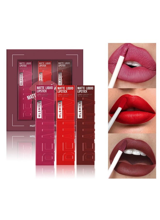 SWETIYOU - SWETIYOU Matte Liquid Lipstick Makeup Set, 3Pcs Long Lasting Smudge Proof Lip Gloss Set, High Pigmented Velvety Nude Red Lip Stain Lip Makeup Gift Sets for Girls and Women - Image 1