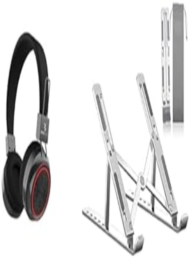 BINGOZONES Laptop Essentials Bundle (Bingozones B16 LED Wireless Bluetooth Headphones + SGIN Laptop Stand, Adjustable Laptop Stand, 6-Levels Laptop Holder for Desk Air-Ventilation) 