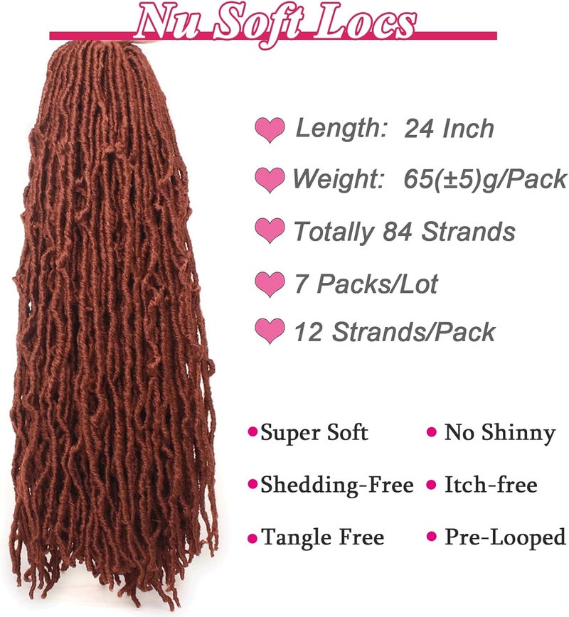 Leeven 24 Inch Long New Faux Locs Crochet Hair 126 Strands 7 Packs Copper Red Messy Soft Locs Crochet Braids Hair Ginger Distressed Goddess Locs Hair For Women 350# - Image 4