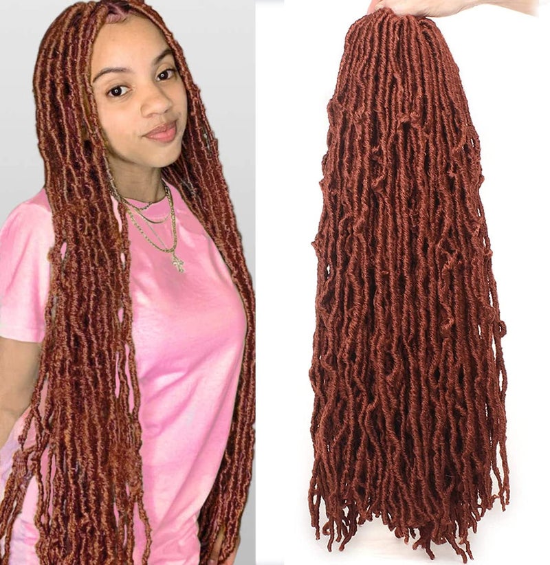 Leeven 24 Inch Long New Faux Locs Crochet Hair 126 Strands 7 Packs Copper Red Messy Soft Locs Crochet Braids Hair Ginger Distressed Goddess Locs Hair For Women 350# - Image 1