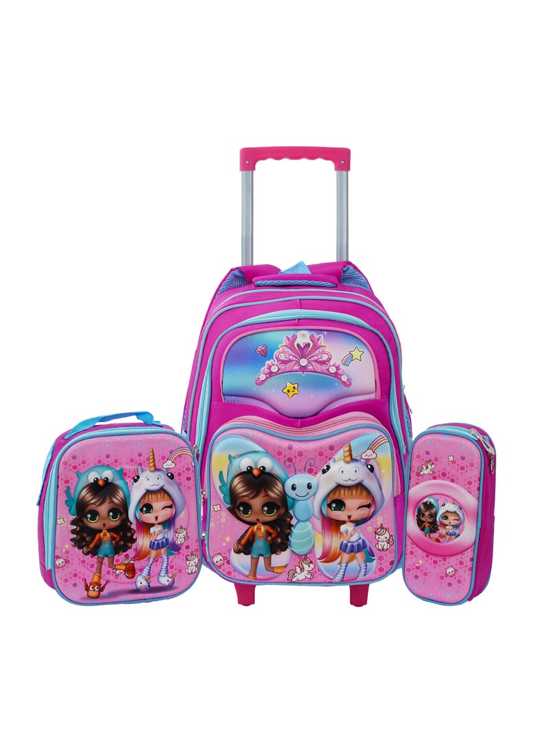 PARAJOHN - School Rolling backpack All in one Set of 3 (16 Inch), school bag set with Pencil case,lunch bag for boys and girls, back to school essential, trolley bag for school - Image 1