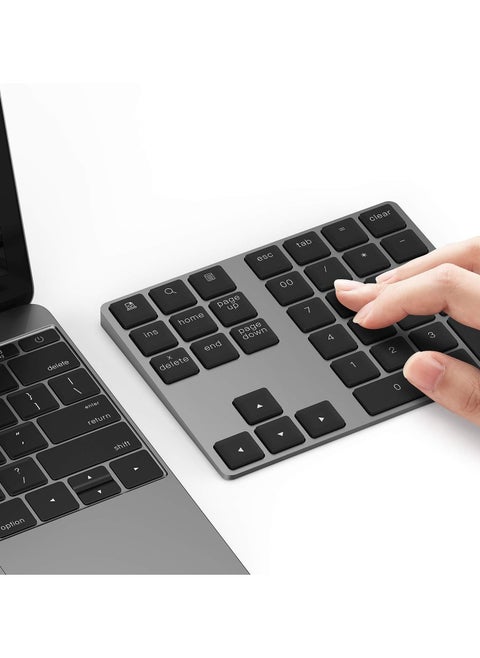 Bluetooth Number Pad, Aluminum Rechargeable Wireless Numeric Keypad Slim 34-Keys External Numpad Keyboard Data Entry for Laptop, MacBook, MacBook Air/Pro, Surface Pro