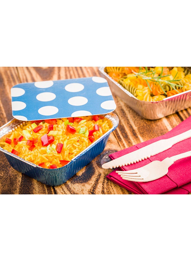 Restaurantware-12 Ounce Disposable Takeout Containers, 50 Rectangle Food Containers - With Polka Dot Lids, Blue Takeaway Containers, Aluminum Delivery Containers, Freezable - Image 5