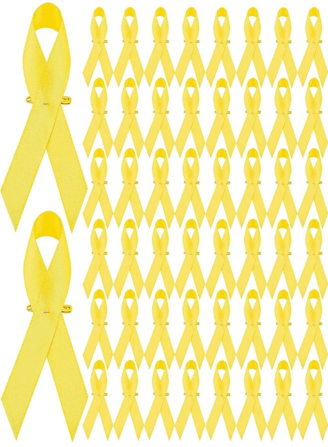 ETHOON 50 Pcs Yellow Ribbon Pins Childhood Cancer Awareness Pins Satin Awareness Ribbons with Safety Pins Troops Support Suicide Prevention Bone Cancer Awareness Pins - Image 1