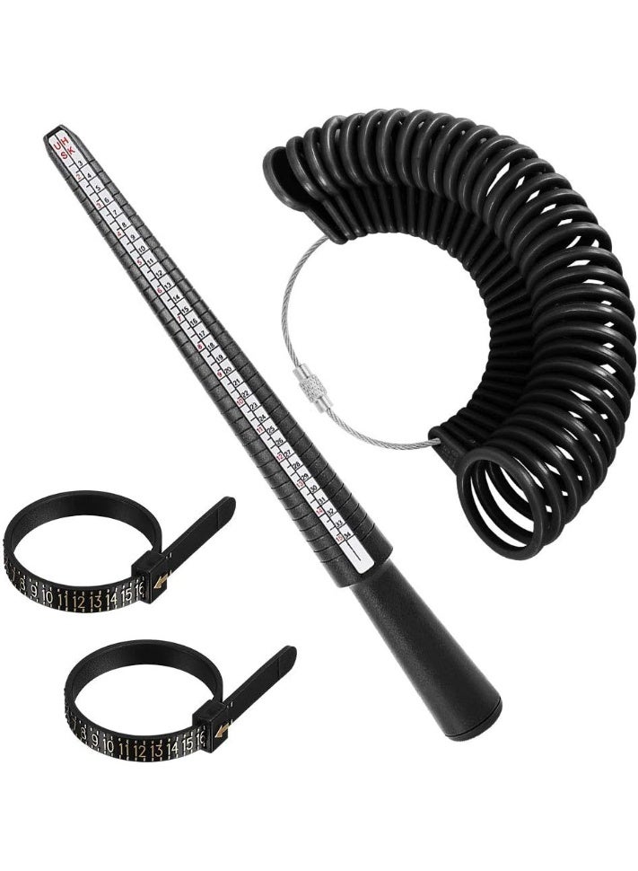 Ring Size Measuring Tool Includes Plastic Ring Sizer Mandrel Stick, Finger Sizing Ring Guage Measurer and 2 Pcs Finger Measure Tape for Women Men Jewelry Making - Image 1