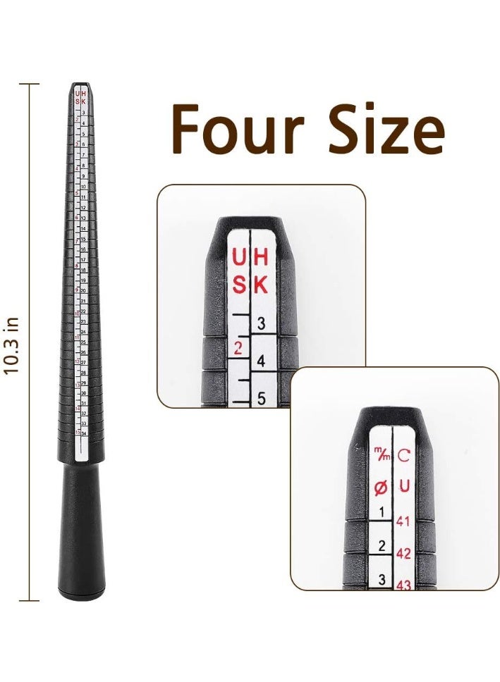 Ring Size Measuring Tool Includes Plastic Ring Sizer Mandrel Stick, Finger Sizing Ring Guage Measurer and 2 Pcs Finger Measure Tape for Women Men Jewelry Making - Image 2