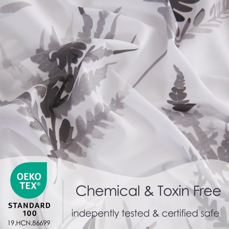 JSD Grey White Boho Herbs Ferns Sheet Set King Size  4 Piece Botanical Printed Microfiber Bed Sheets Deep Pocket - Image 3