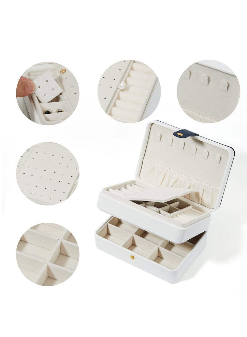 Excefore Travel Jewelry Organizer, Jewelry Box Organizer for Women Girls, PU Leather Jewlerrying Display Holder, for Stud Earrings, Rings, Necklaces, (Size Small+White) - Image 2