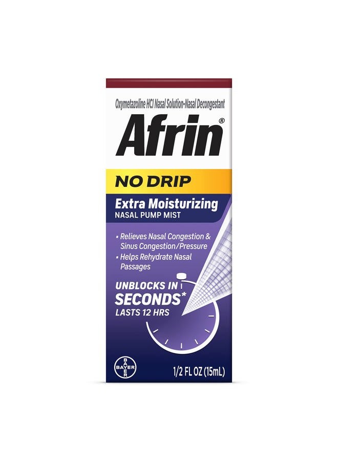 Afrin No Drip Extra Moisturizing 12 Hour Nasal Congestion Relief Pump Mist, Sinus Spray Decongestant - 15 mL - Image 1