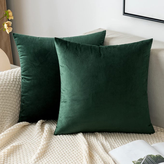VELVET CUSHION COVERS DARK GREEN DECORATIVE THROW PILLOW CASE 16X16 INCH 40X40 CM PILLOW COVERS FOR LIVINGROOM SOFA BEDROOM PACK OF 2