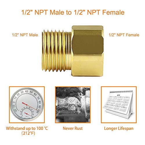KWODE 1/2" NPT Male to 1/2" NPT Female Faucet Adapter Brass Pipe Fitting Reducer Adapter, Sold in Pairs - Image 2