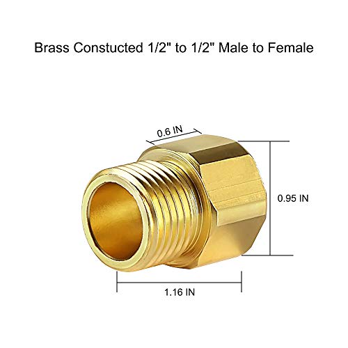 KWODE 1/2" NPT Male to 1/2" NPT Female Faucet Adapter Brass Pipe Fitting Reducer Adapter, Sold in Pairs - Image 3