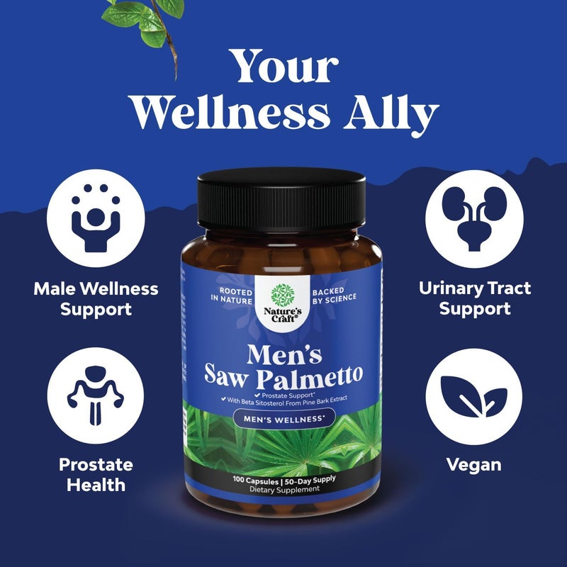 Natures Craft Saw Palmetto for Men with Beta Sitosterol  Saw Palmetto Extract Prostate Health Supplement for Men Bladder Control and Prostate Support  Restoring Hair Supplement - Image 3