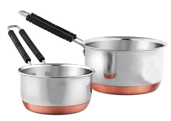 SHOPSIDEX Sauce Pan Tea Maker Milk Coffee pan bhgoni Stainless Steel Copper Bottom Sauce Pan, Flat Base Sauce Pan, Tea Pan, Milk Pan Tapeli Patila, Sauce Pot (3000 and 3500 ML Combo) - Image 2