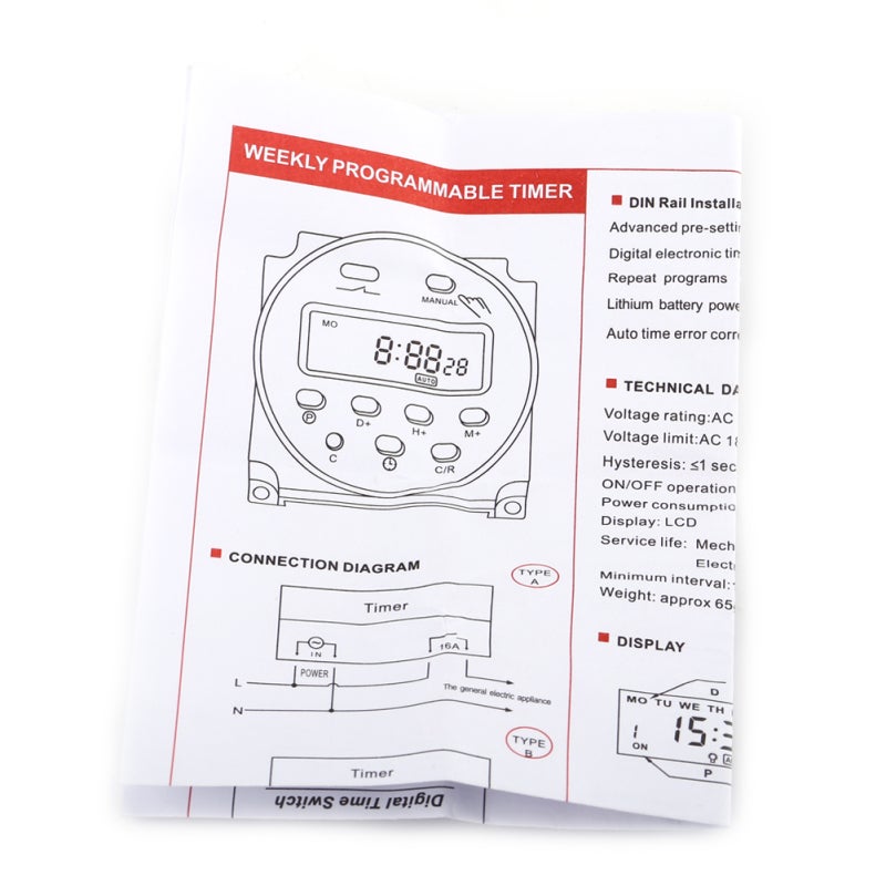 Weekly Digital Timer Switch 220VAC 17 On/Off Settings with Daily Programs - Advanced 1-Week Preset Function - Lithium Battery Power Reserve for Street Lamps and Home Appliances - Image 5