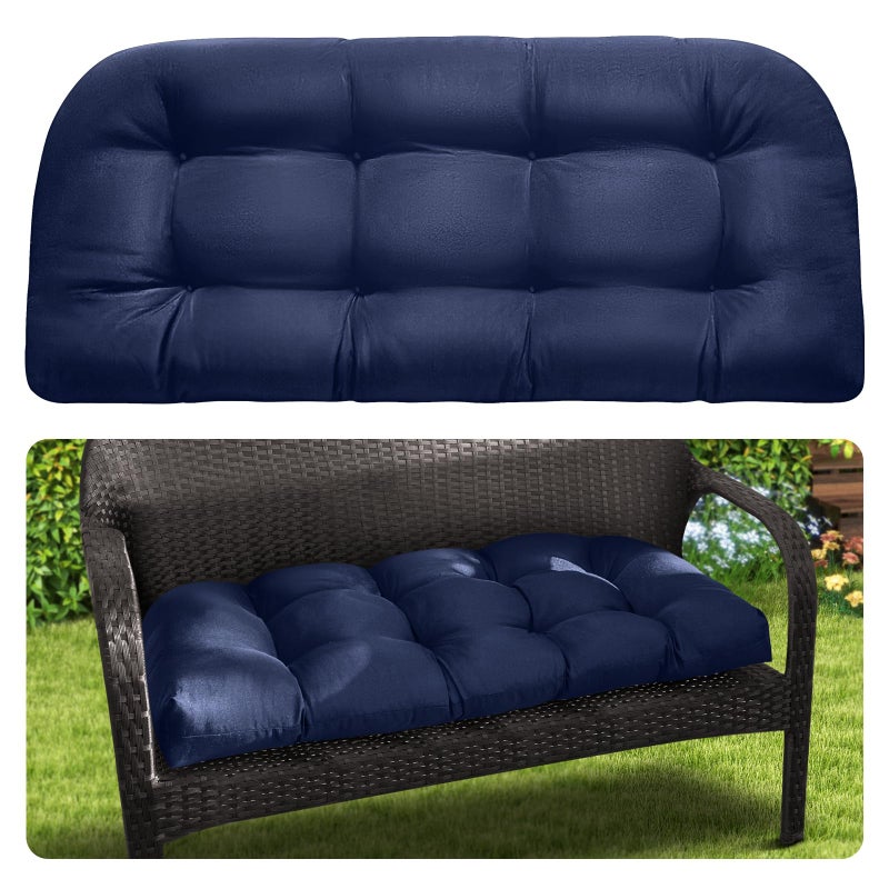 MAGIC ELEPHANT Outdoor Bench Cushion, Memory Foam Loveseat Cushion for Patio Furniture Wicker Chair, Settee Porch Swing Seat Cushion, 44 x 19 Inches (Blue) - Image 1