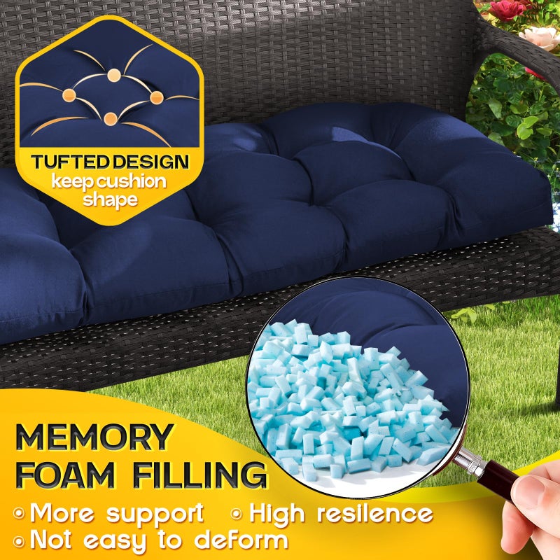 MAGIC ELEPHANT Outdoor Bench Cushion, Memory Foam Loveseat Cushion for Patio Furniture Wicker Chair, Settee Porch Swing Seat Cushion, 44 x 19 Inches (Blue) - Image 3