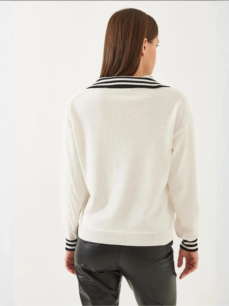 Bianco Lucci LUCCI Striped Knitwear Sweater with Shirt Collar