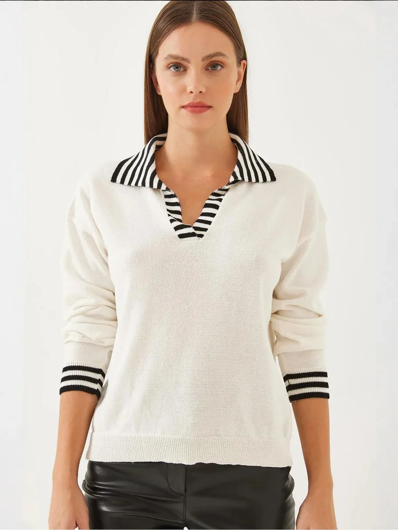 Bianco Lucci LUCCI Striped Knitwear Sweater with Shirt Collar