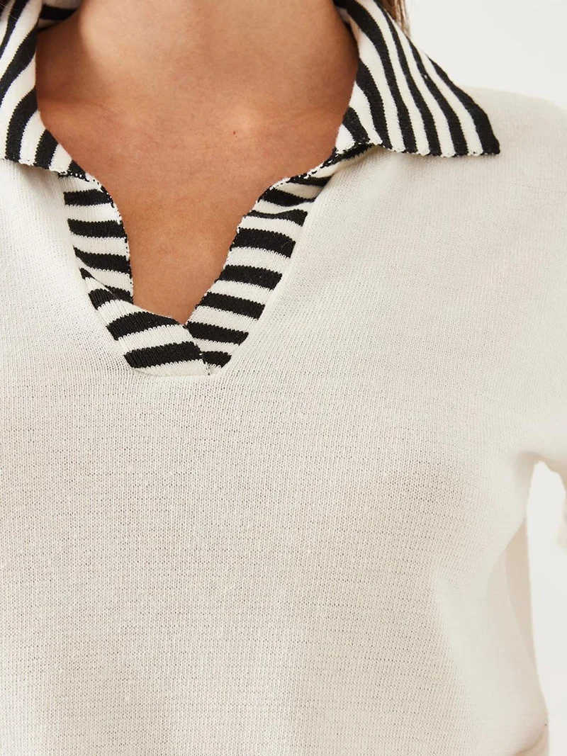 Bianco Lucci LUCCI Striped Knitwear Sweater with Shirt Collar