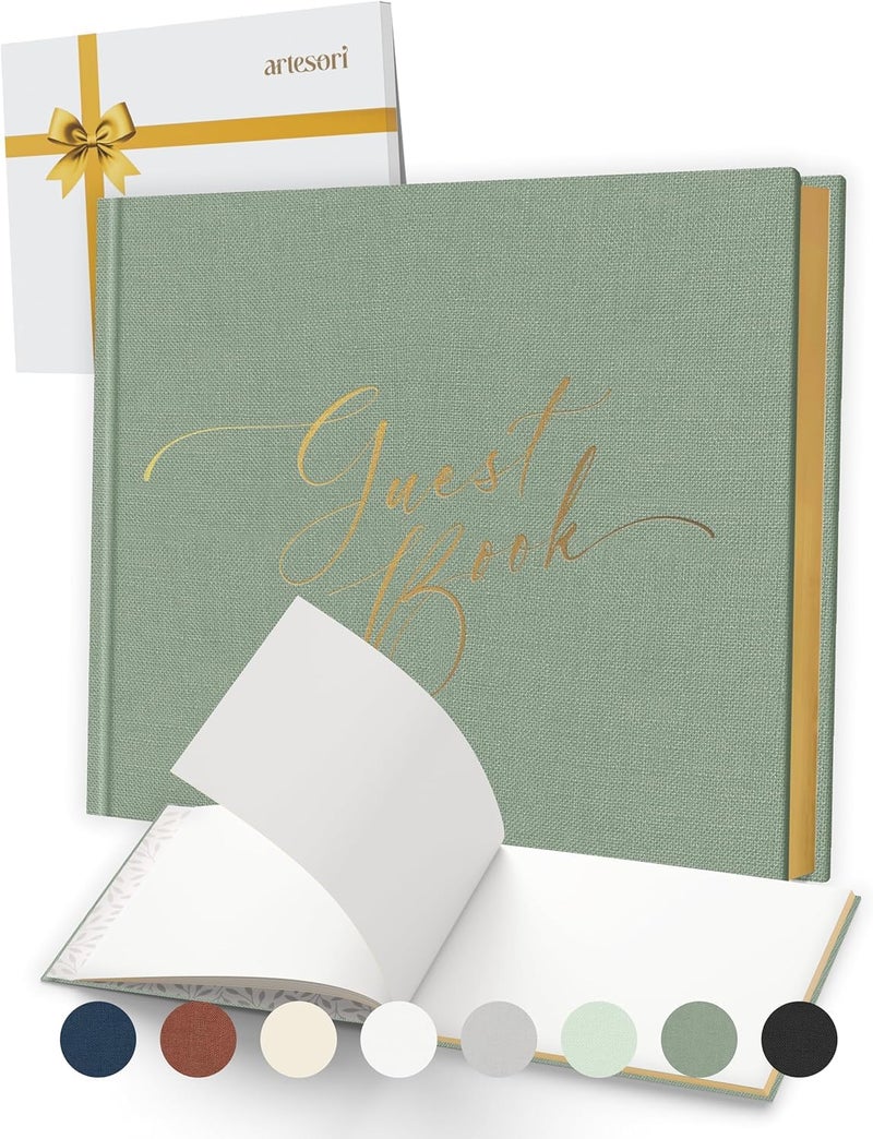 Artesori Wedding Guest Book For Reception - Gold-Foiled Guestbook To Sign In  Elegant Baby Shower Guest Book For Party & Birthday - Photo & Polaroid Guest Book For Wedding & Bridal Shower (Sage) - Image 1