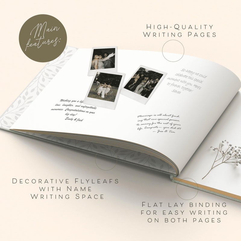 Artesori Wedding Guest Book For Reception - Gold-Foiled Guestbook To Sign In  Elegant Baby Shower Guest Book For Party & Birthday - Photo & Polaroid Guest Book For Wedding & Bridal Shower (Sage) - Image 5