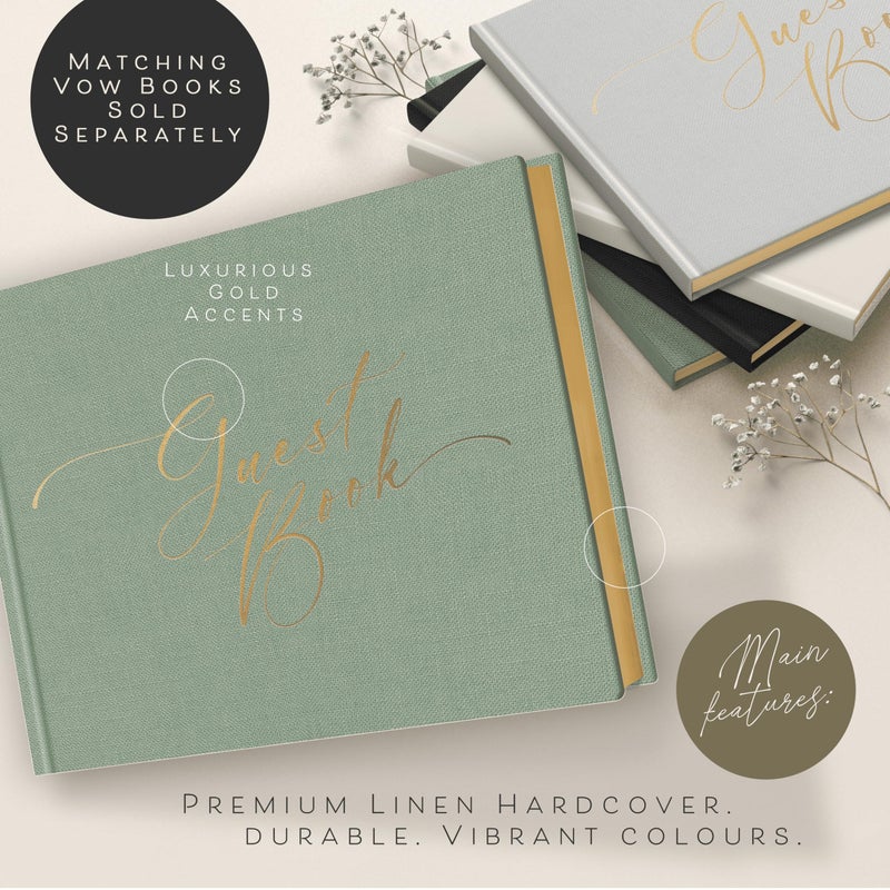 Artesori Wedding Guest Book For Reception - Gold-Foiled Guestbook To Sign In  Elegant Baby Shower Guest Book For Party & Birthday - Photo & Polaroid Guest Book For Wedding & Bridal Shower (Sage) - Image 4