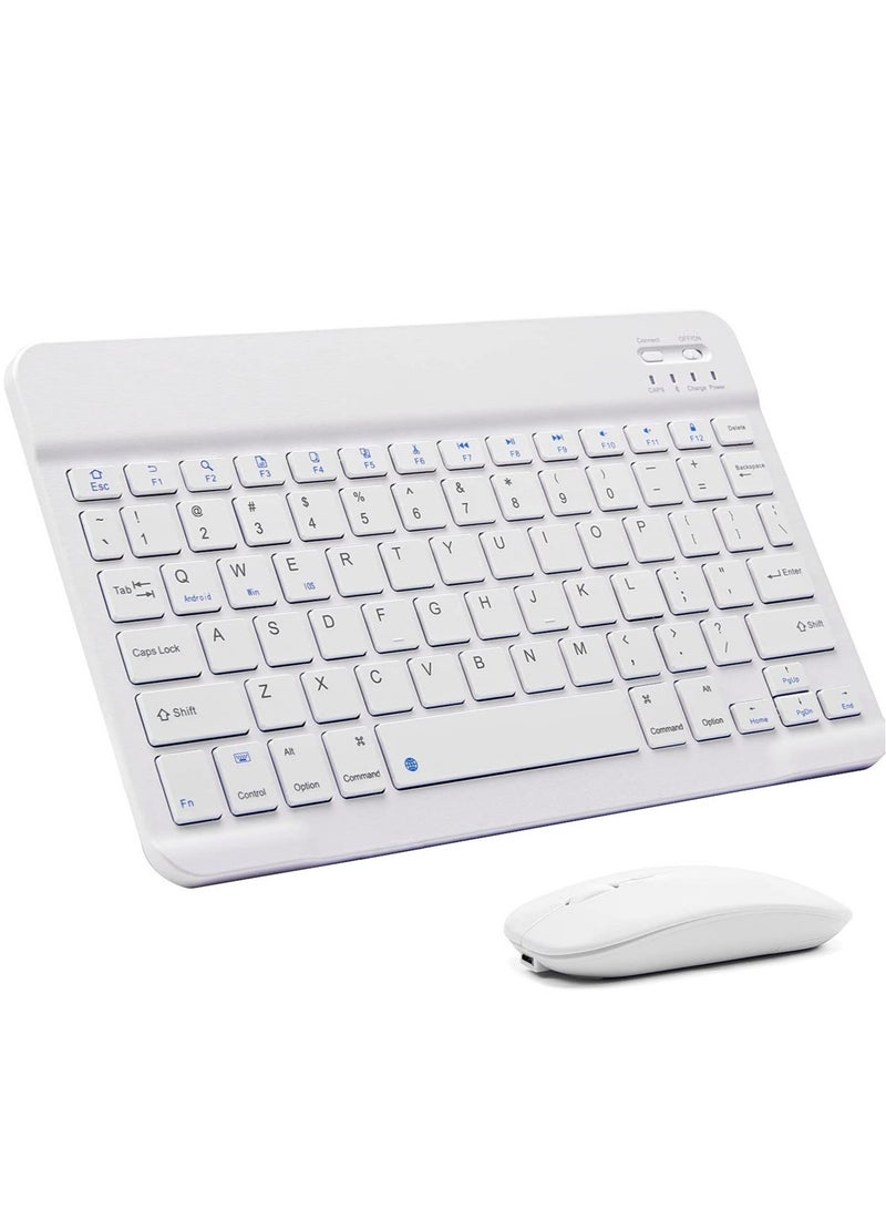 Ultra-Slim Bluetooth Keyboard and Mouse Combo Rechargeable Portable Wireless Keyboard Mouse Set for Apple iPad iPhone iOS 13 and Above Samsung Tablet Phone Smartphone Android Windows (White - Image 1