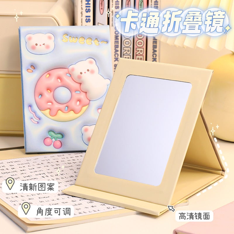 Cute Cartoon Folding Mirror Middle School Students' Portable Cosmetic Mirror High Color Value Desktop Adjustable Mirror - Image 4