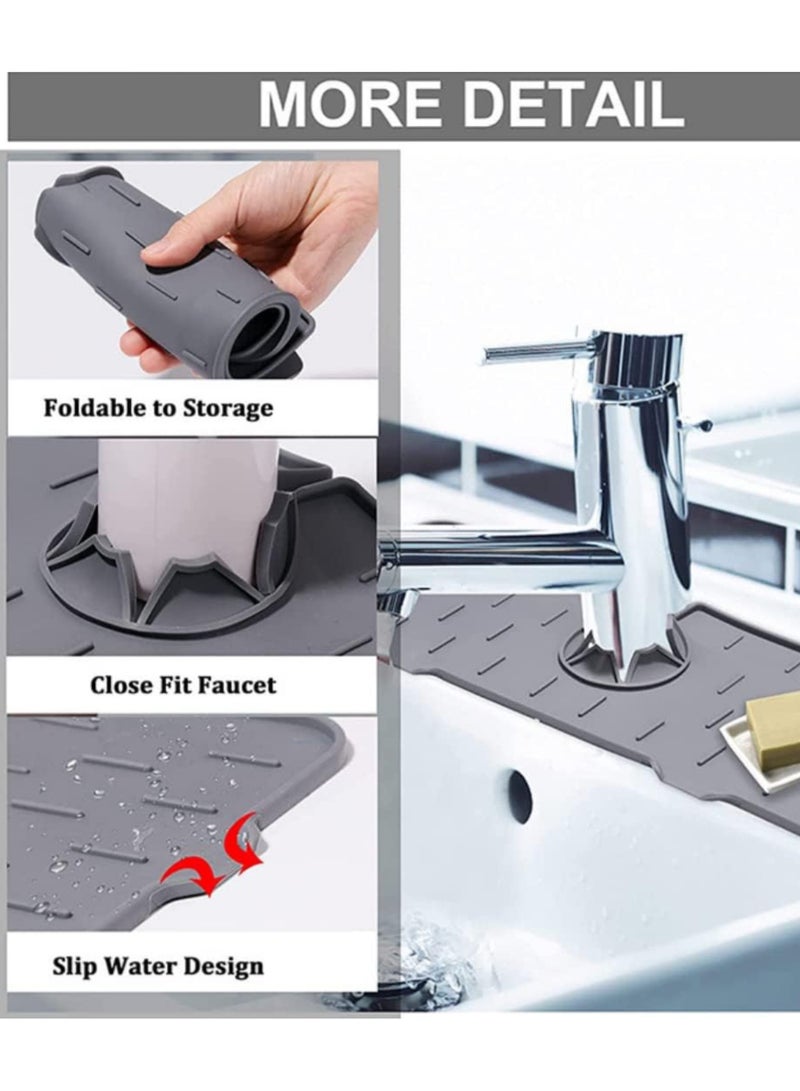 Silicone Faucet Mat, Kitchen Sink Splash Guard, 5°slope Anti-Slip Silicone Faucet Handle Drip Catcher Tray, Kitchen Accessories Sink Mat Sink Protectors for Bathroom (36*14 cm)  - Image 5