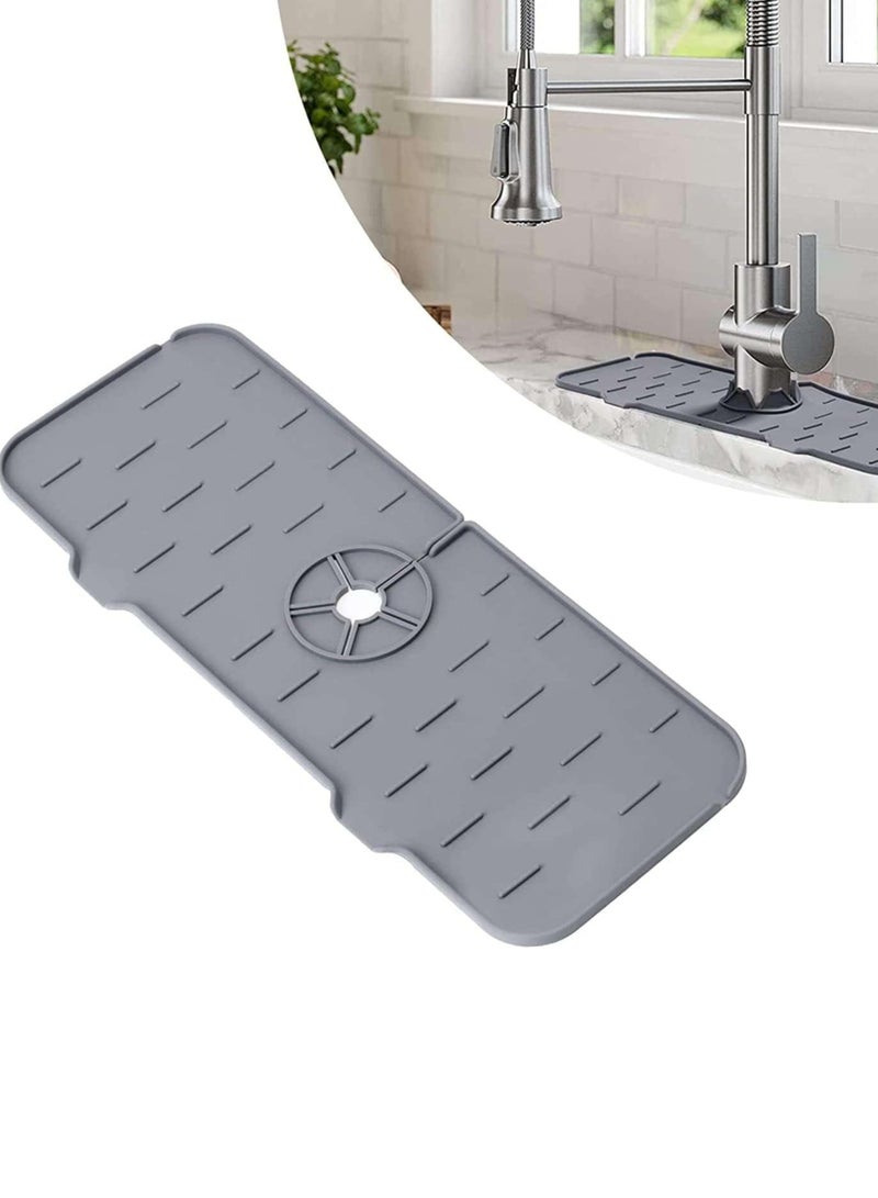 Silicone Faucet Mat, Kitchen Sink Splash Guard, 5°slope Anti-Slip Silicone Faucet Handle Drip Catcher Tray, Kitchen Accessories Sink Mat Sink Protectors for Bathroom (36*14 cm)  - Image 1