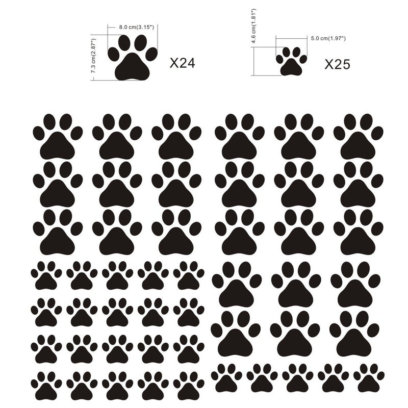 JURUOXIN 49 Pieces/Set Dog Paws Wall Decals Vinyl Pawprints Sticker Animal Footprint Wall Art Decoration for Kids Boy Girl Baby Nursery Bedroom Living Room Animal Tracks Decor YMX21 (Black) - Image 5