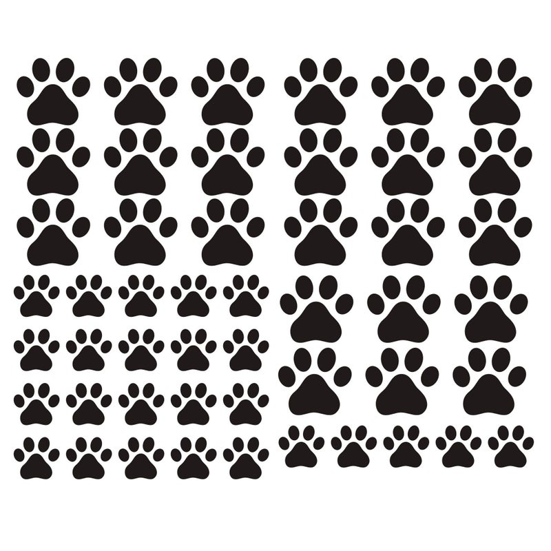 JURUOXIN 49 Pieces/Set Dog Paws Wall Decals Vinyl Pawprints Sticker Animal Footprint Wall Art Decoration for Kids Boy Girl Baby Nursery Bedroom Living Room Animal Tracks Decor YMX21 (Black) - Image 1