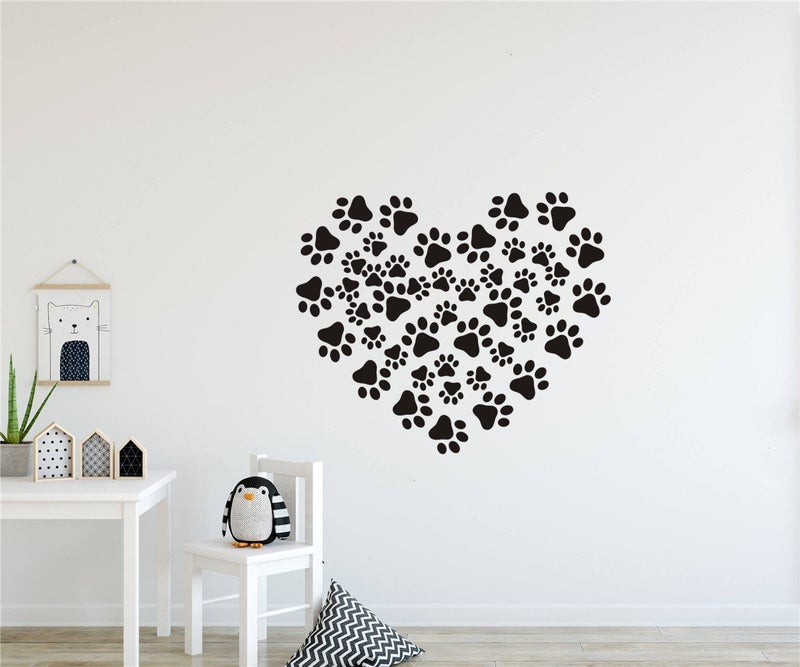 JURUOXIN 49 Pieces/Set Dog Paws Wall Decals Vinyl Pawprints Sticker Animal Footprint Wall Art Decoration for Kids Boy Girl Baby Nursery Bedroom Living Room Animal Tracks Decor YMX21 (Black) - Image 2