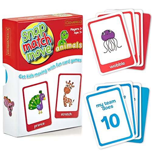 Covelico Animal Movement Cards Active Games for Toddlers Kids Play Snap Matching Go Fish with Animal Cards Animal Memory Matching Game Flash Cards Recess Equipment PE Equipment - Image 1