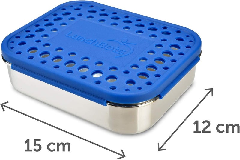 LunchBots Medium Uno Stainless Steel Sandwich Container - Open Design for Wraps - Salads or a Small Meal - Eco-Friendly - Dishwasher Safe and BPA-Free - Blue Dots - Image 2