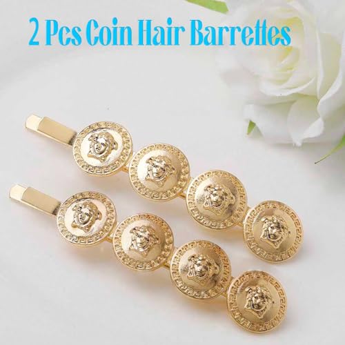 Yalice Gold Coin Bobby Pins Barrettes Bride Hair Clips Fashion Wedding Hair Accessories for Women 2Pcs - Image 2