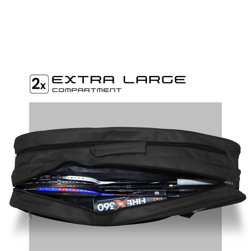 Young حقيبة R2 مزدوجة السحاب | بوليستر متين | جيب جانبي | حقيبة ظهر لمعدات كرة الريشة (أسود ذهبي) - Image 3