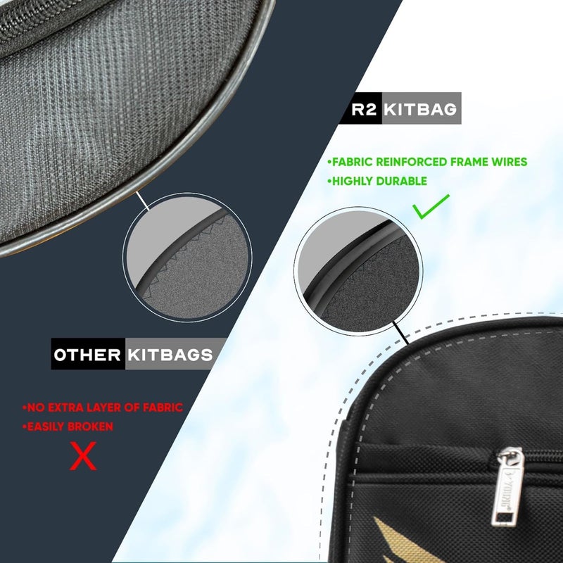 Young حقيبة R2 مزدوجة السحاب | بوليستر متين | جيب جانبي | حقيبة ظهر لمعدات كرة الريشة (أسود ذهبي) - Image 2