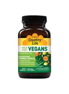Country Life Max For Vegans Multivitamin & Mineral Complex 120 Vegan Capsules Certified Gluten Free Certified Vegan  - Image 2