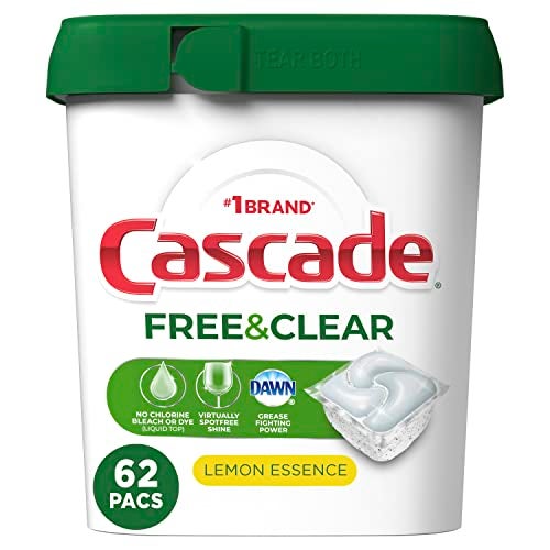 Cascade Free & Clear ActionPacs, Dishwasher Detergent, Lemon Essence, Dishwasher Soap, Dishwasher Pods, 62 Count - Image 1
