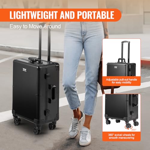 VEVOR Makeup Train Case with Lock, Lighted Mirror, 4 Storage Trays, Brush Holder, Speaker Travel Cosmetic Organizer Box w/Swivel Wheels, Professional Artist Trolley Studio Free Standing Case - Image 4