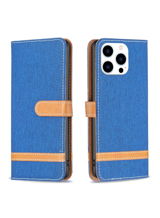 اس-توب جراب هاتف iPhone 15 Pro مصنوع من الجلد بلون الدنيم - Image 1