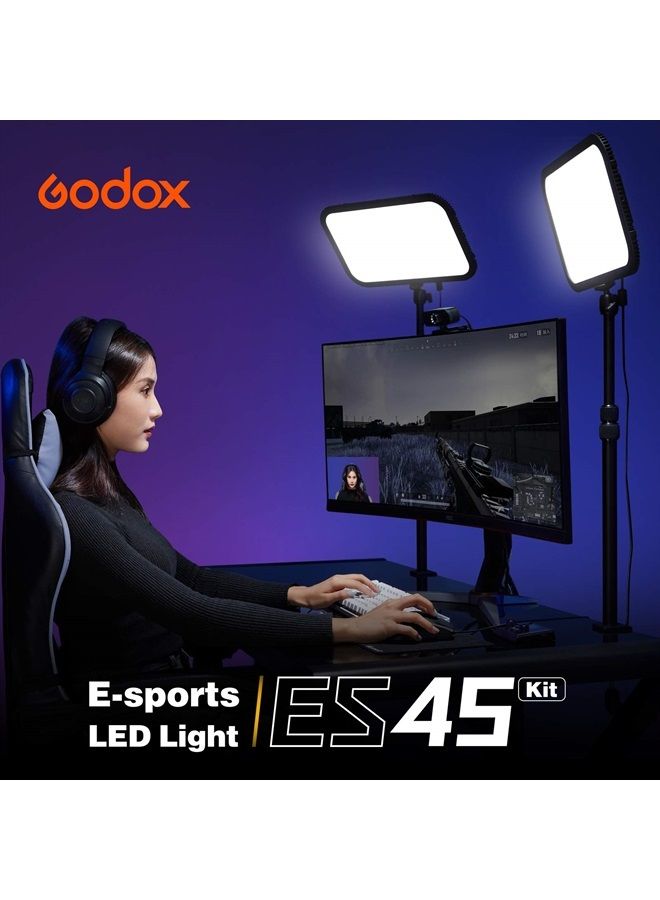 Godox ES45 Key Light,LED Video Light with Extendable Desk Stand,2.4G Wireless Control,0-100% Brightness & 2800-6500K Color Temperature,E-Sports LED Light Kit for Streaming,Zoom Calls, YouTube,Tiktok - Image 2