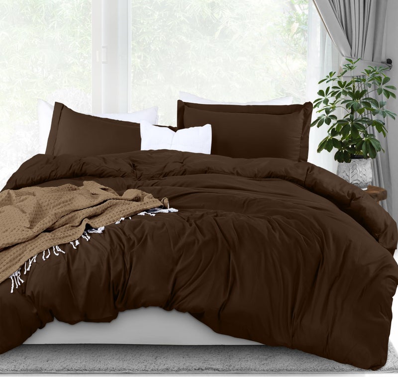 Utopia Bedding Duvet Cover King Size - 1 Duvet Cover with 2 Pillow Shams - 3 Pieces Bedding Duvet Cover with Zipper Closure - Soft Brushed Microfiber, 104 X 90 Inches (King, Brown) - Image 1