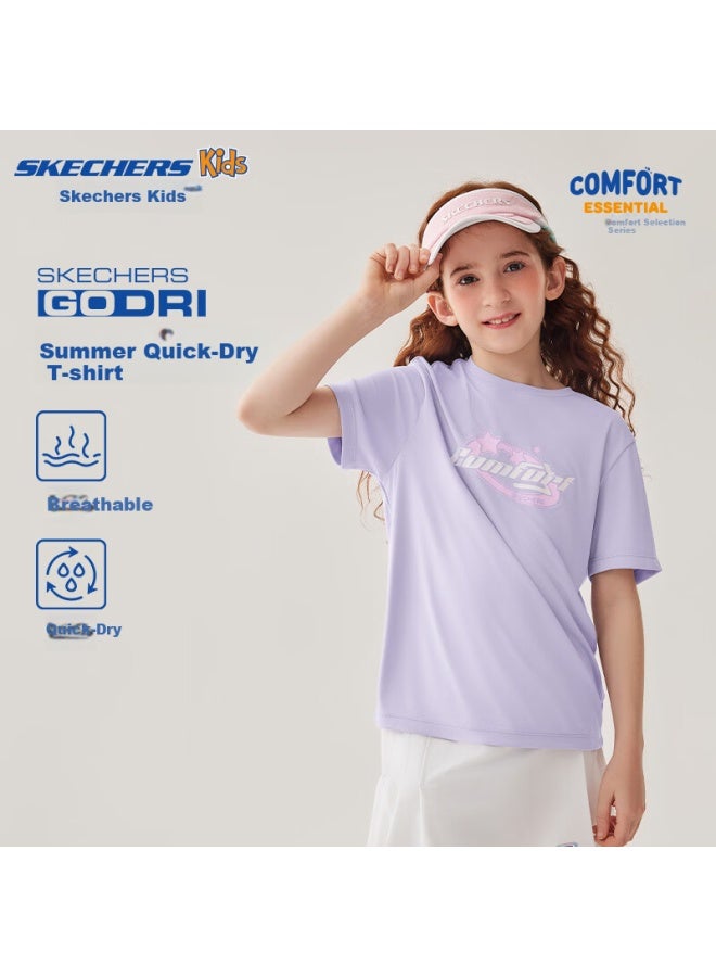 Skechers Quick-dry Kids Summer Breathable Short-sleeve T-shirt Comfortable Sports Top P225k085