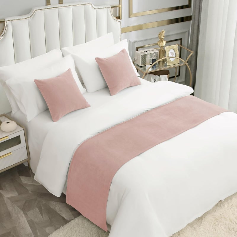 AMBERIS Bed Runner Single Layer Chenille Coral Pink Modern Style Bed Scarves for Home Hotel Decorations